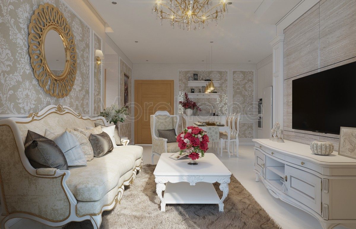 Thiết kế nội thất phòng khách căn hộ sarami đại quang minh